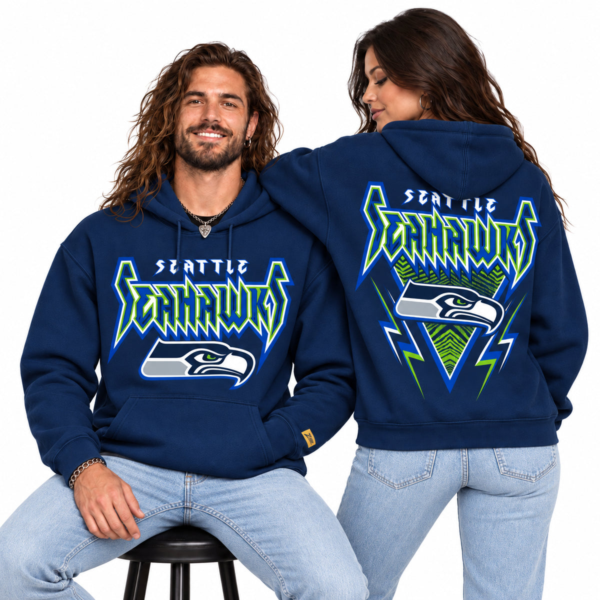 Zubaz NFL Seattle Seahawks Unisex 90s Vintage Heavy Metal Hoodie