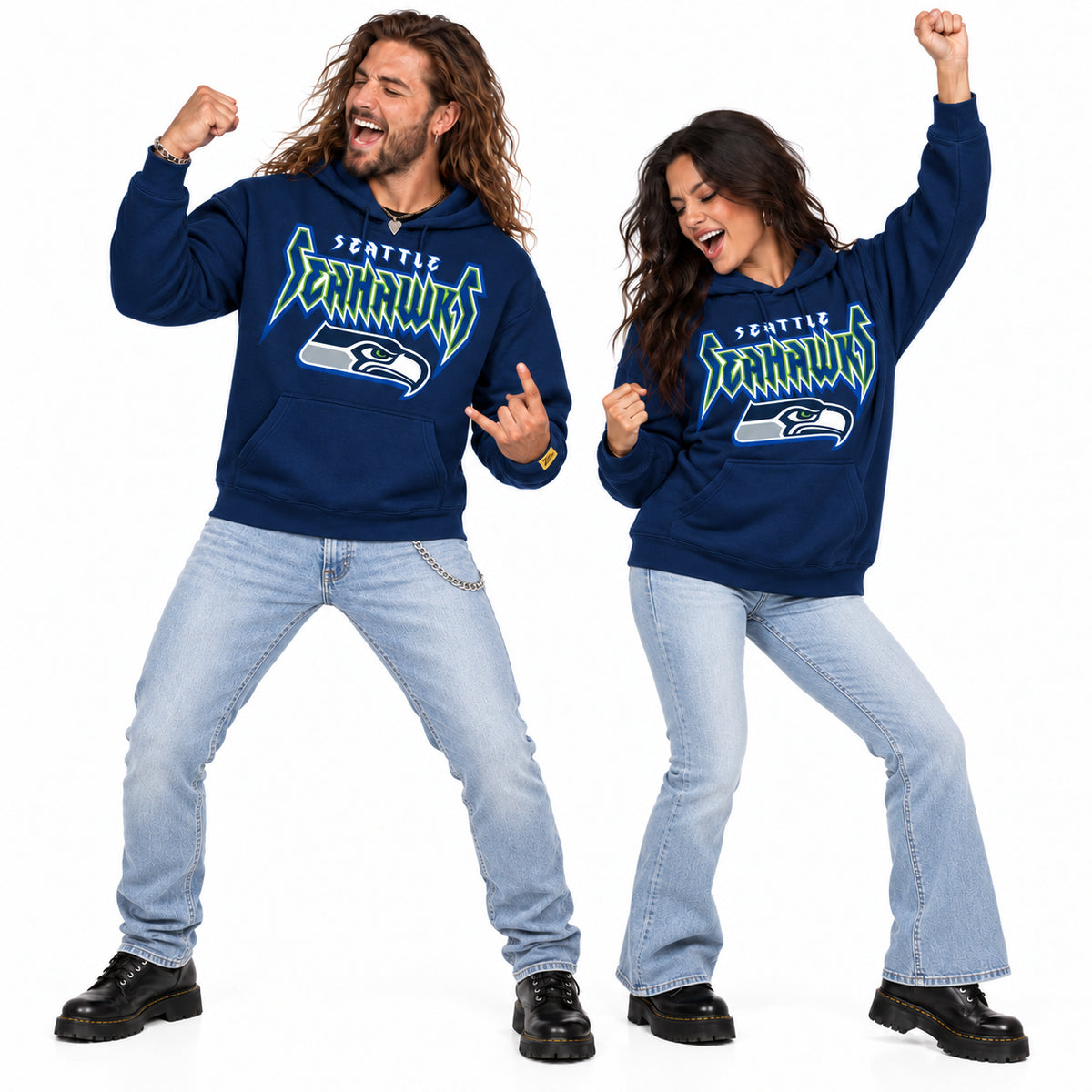 Zubaz NFL Seattle Seahawks Unisex 90s Vintage Heavy Metal Hoodie
