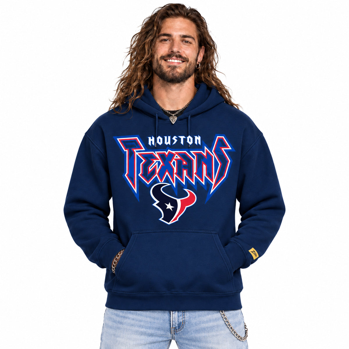 Zubaz NFL Houston Texans Unisex 90s Vintage Heavy Metal Hoodie