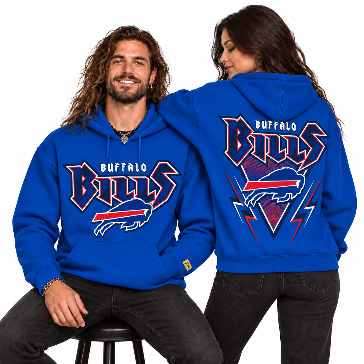 Zubaz NFL Men's & Women's 90s Heavy Metal Graphic Hoodie, Buffalo Bills
