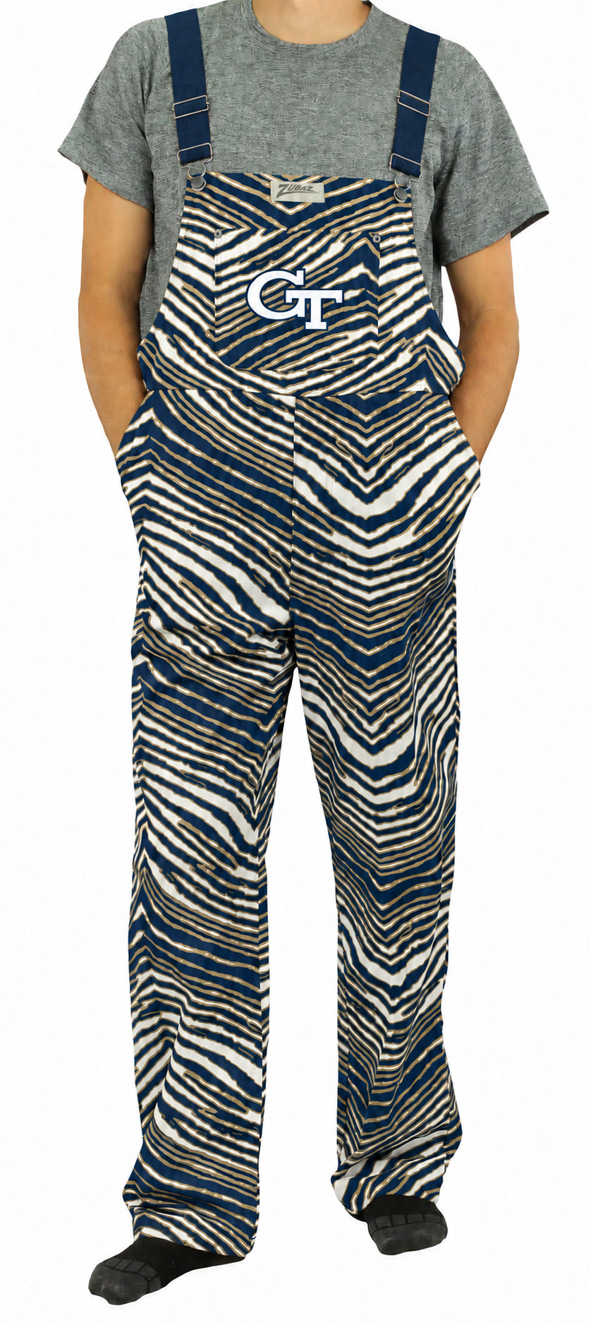 Zubaz NCAA Georgia Tech Yellow Jackets Adult Unisex 3 Color Zebra Lined Bib