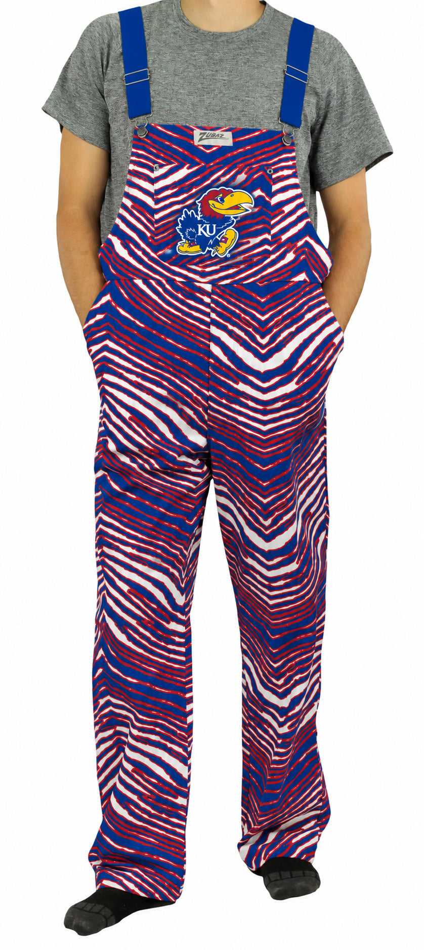 Zubaz NCAA Kansas Jayhawks Adult Unisex 3 Color Zebra Lined Bib