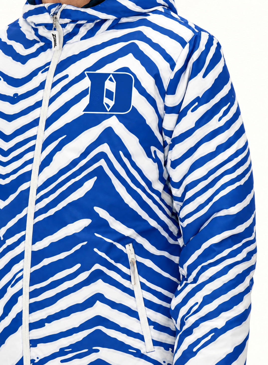 Zubaz NCAA Duke Blue Devils Adult Unisex Team Color Zebra Bleacher Blazer Snow Jacket