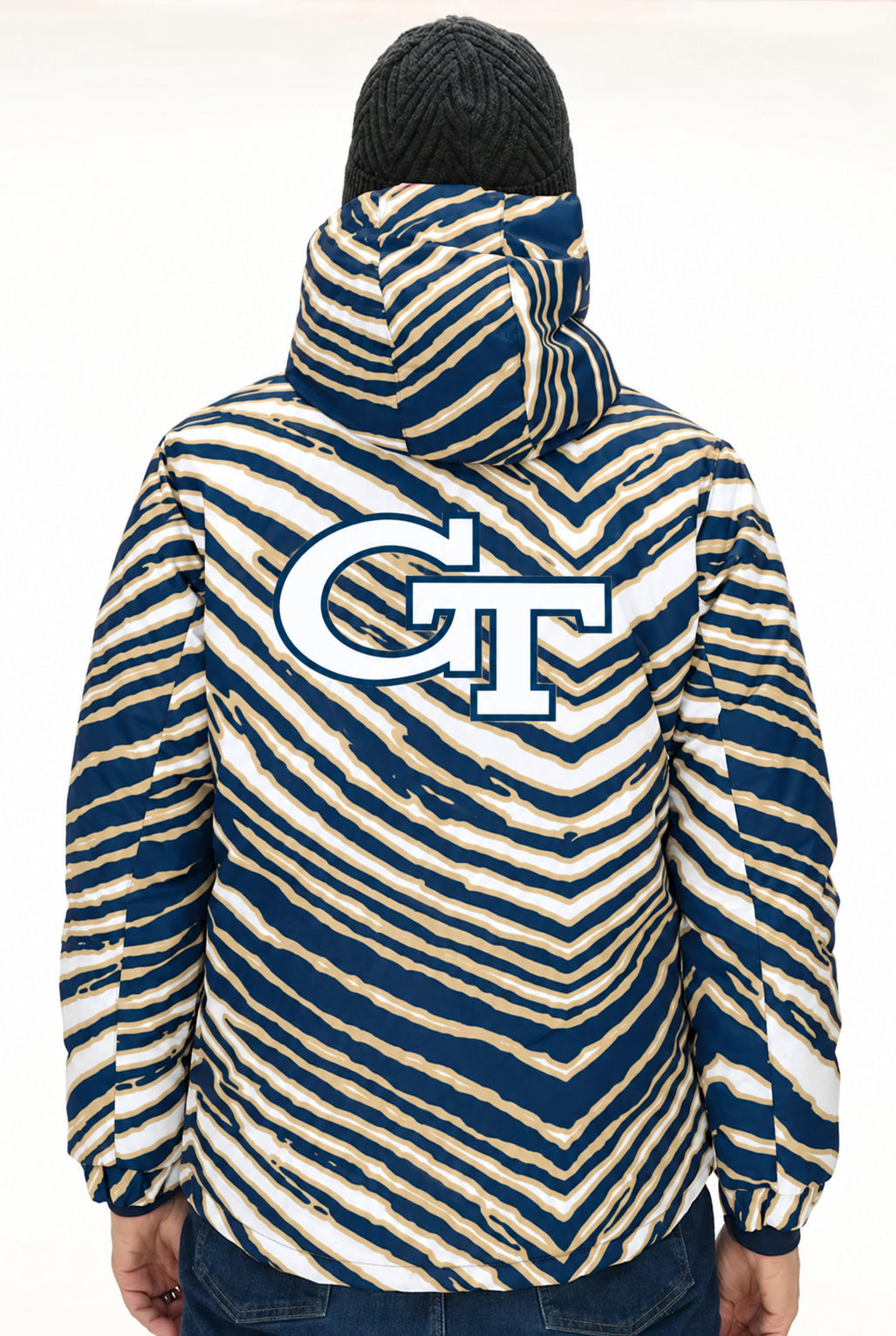 Zubaz NCAA Georgia Tech Yellow Jackets Adult Unisex Team Color Zebra Bleacher Blazer Snow Jacket