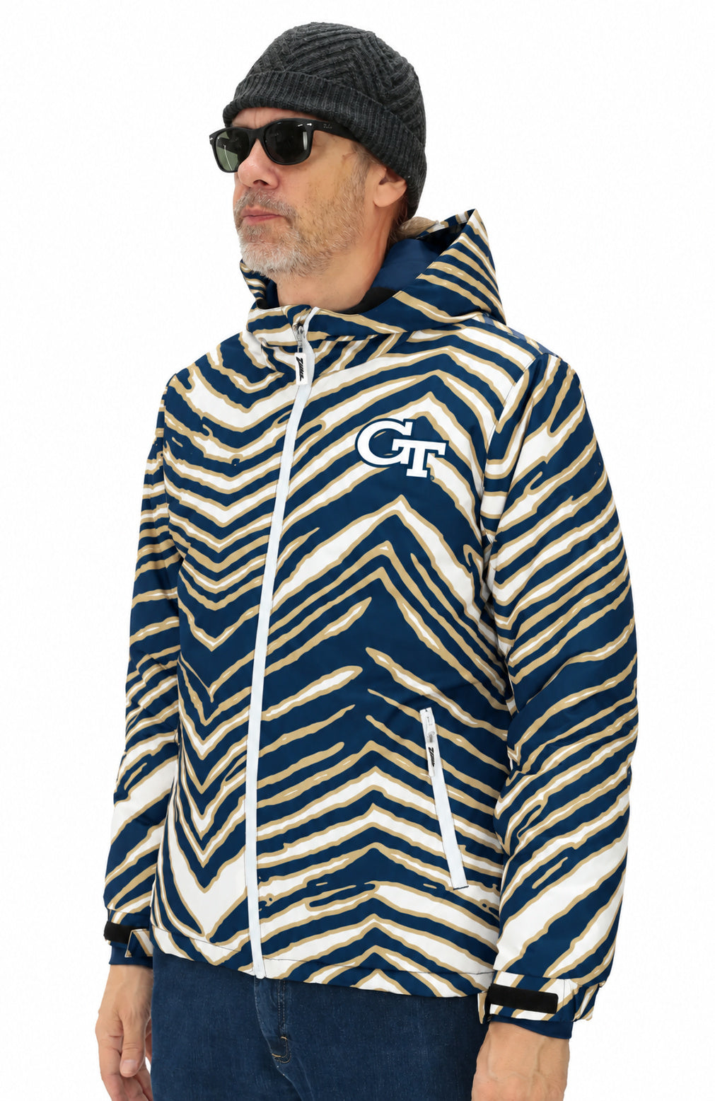 Zubaz NCAA Georgia Tech Yellow Jackets Adult Unisex Team Color Zebra Bleacher Blazer Snow Jacket