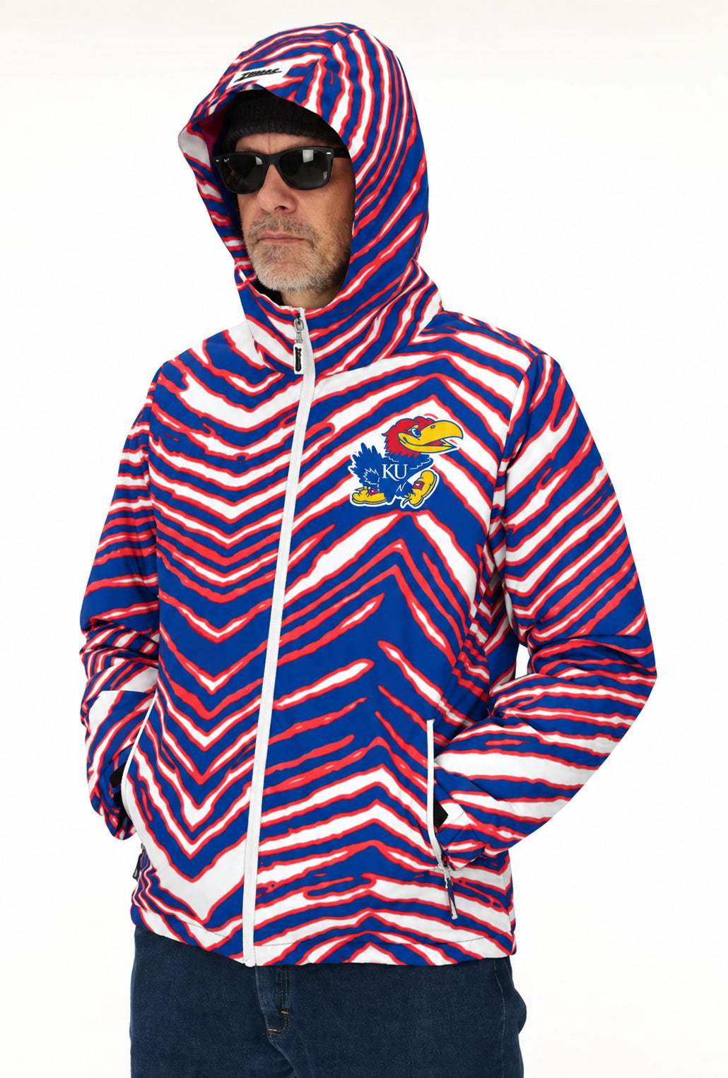 Zubaz NCAA Kansas Jayhawks Adult Unisex Team Color Zebra Bleacher Blazer Snow Jacket
