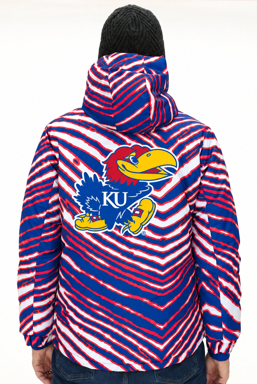 Zubaz NCAA Kansas Jayhawks Adult Unisex Team Color Zebra Bleacher Blazer Snow Jacket