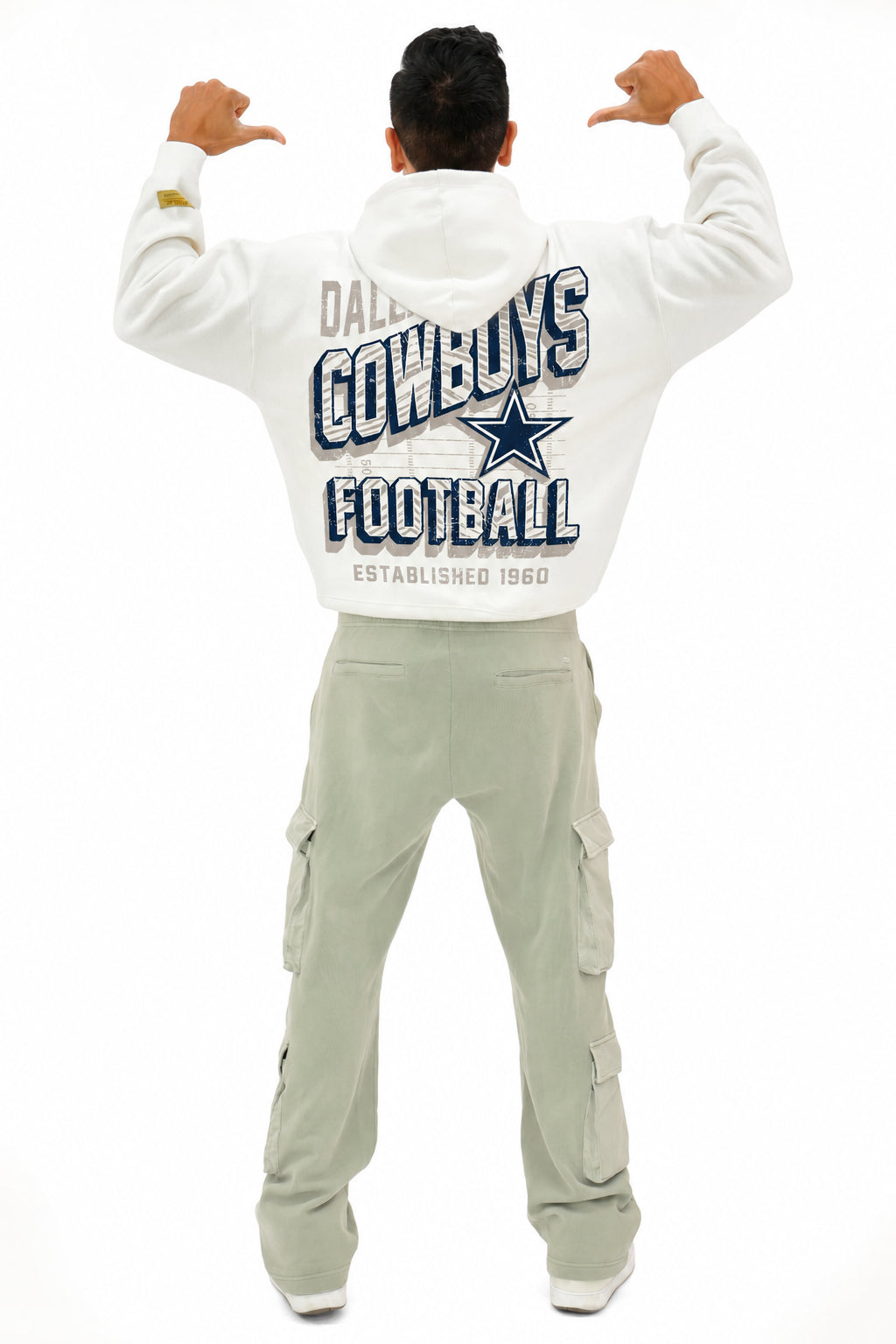 Zubaz NFL Dallas Cowboys Adult Unisex Off White 2 Color Zebra 90s Vintage First Down Drop-Shoulder Hoodie