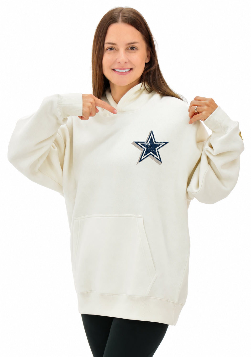 Zubaz NFL Dallas Cowboys Adult Unisex Off White 2 Color Zebra 90s Vintage First Down Drop-Shoulder Hoodie