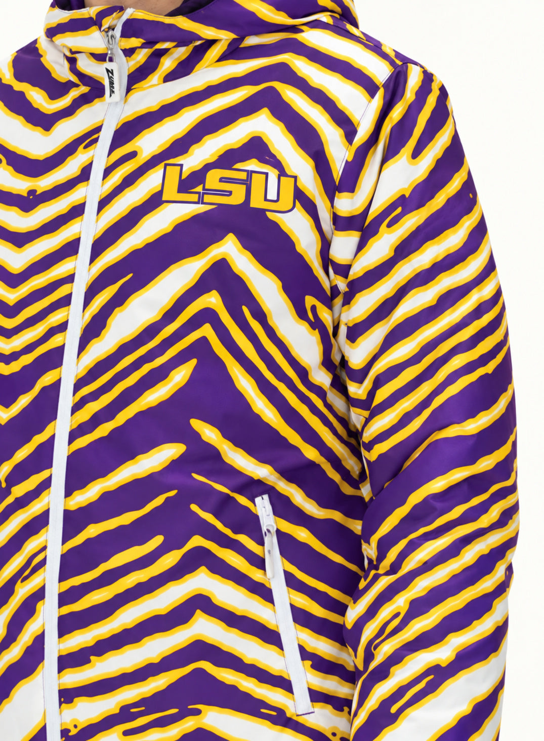 Zubaz NCAA LSU Tigers Adult Unisex Team Color Zebra Bleacher Blazer Snow Jacket