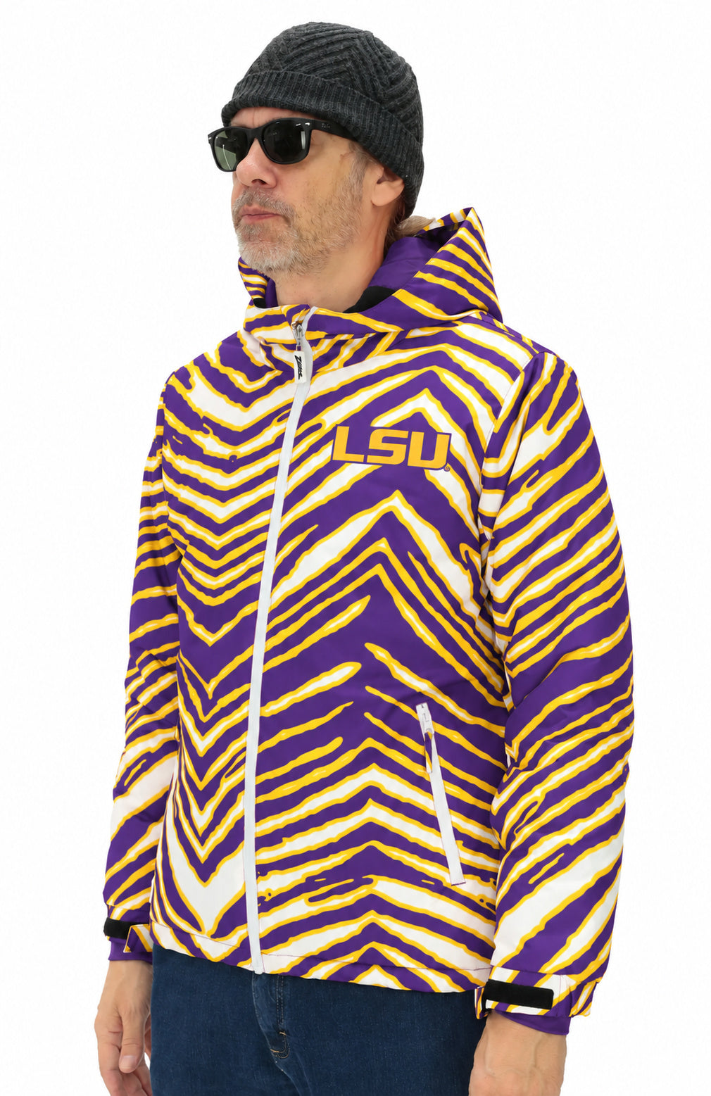 Zubaz NCAA LSU Tigers Adult Unisex Team Color Zebra Bleacher Blazer Snow Jacket