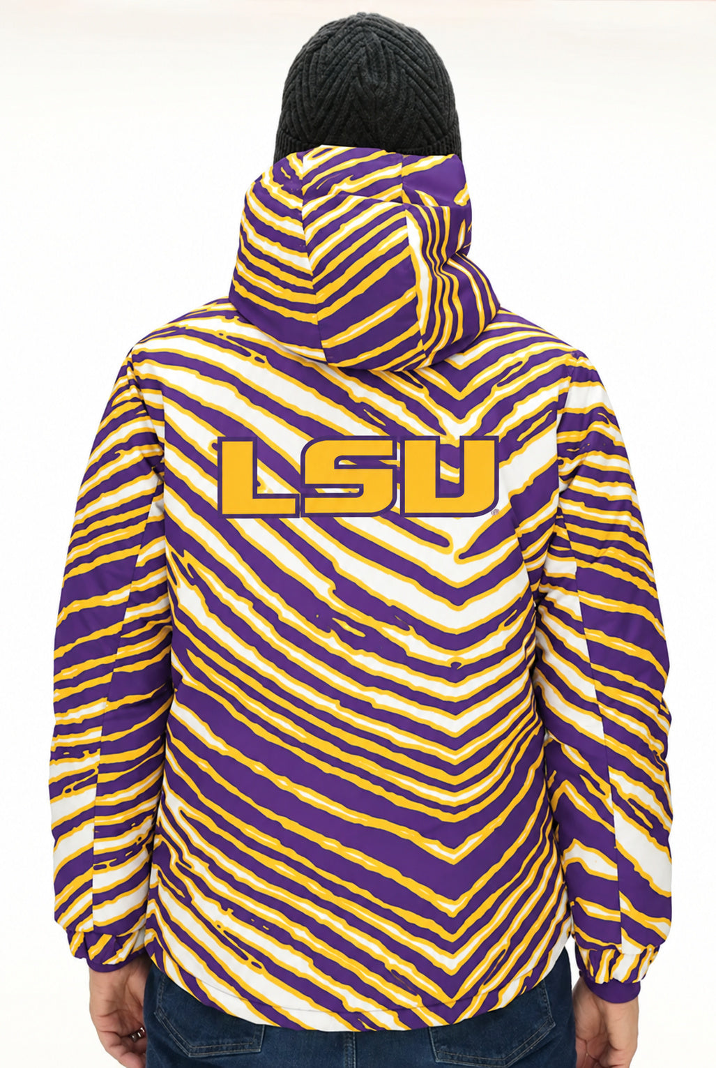 Zubaz NCAA LSU Tigers Adult Unisex Team Color Zebra Bleacher Blazer Snow Jacket