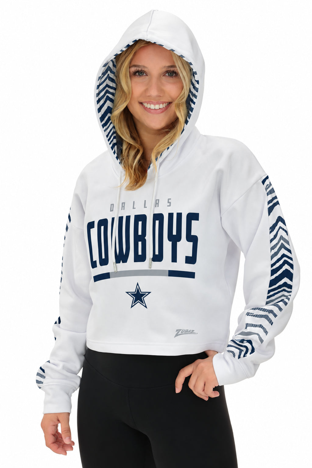 Zubaz NFL Dallas Cowboys Women's Zebra Ombre Linebacker Crop Top Hoodie