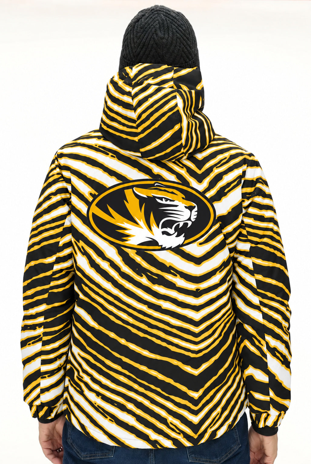 Zubaz NCAA Missouri Tigers Adult Unisex Team Color Zebra Bleacher Blazer Snow Jacket