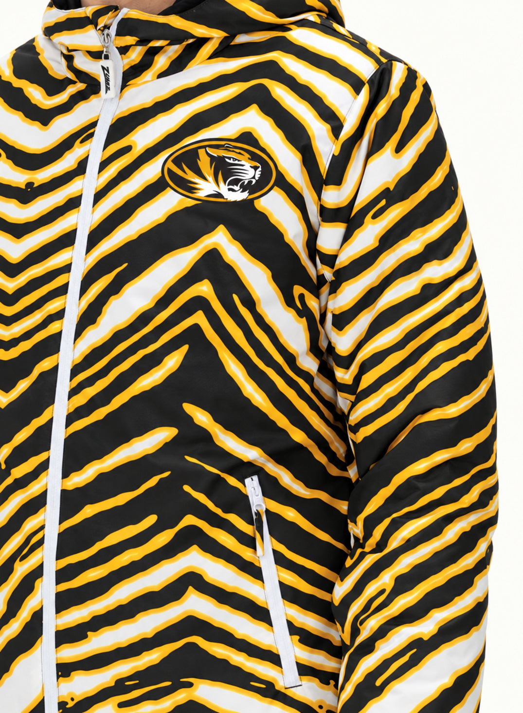 Zubaz NCAA Missouri Tigers Adult Unisex Team Color Zebra Bleacher Blazer Snow Jacket