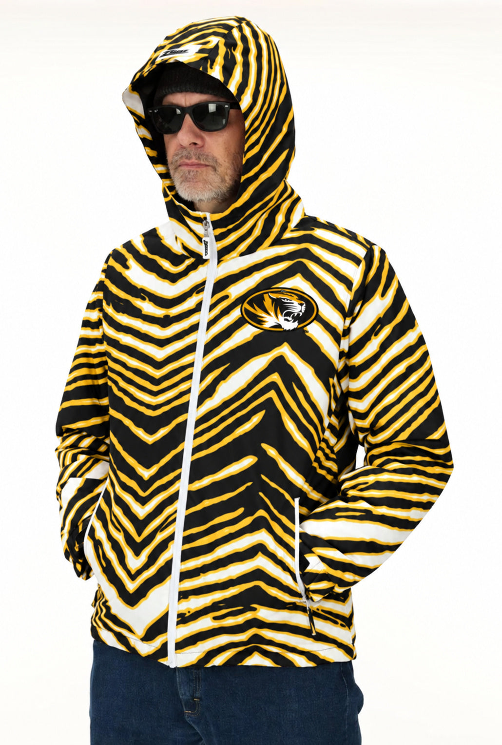 Zubaz NCAA Missouri Tigers Adult Unisex Team Color Zebra Bleacher Blazer Snow Jacket