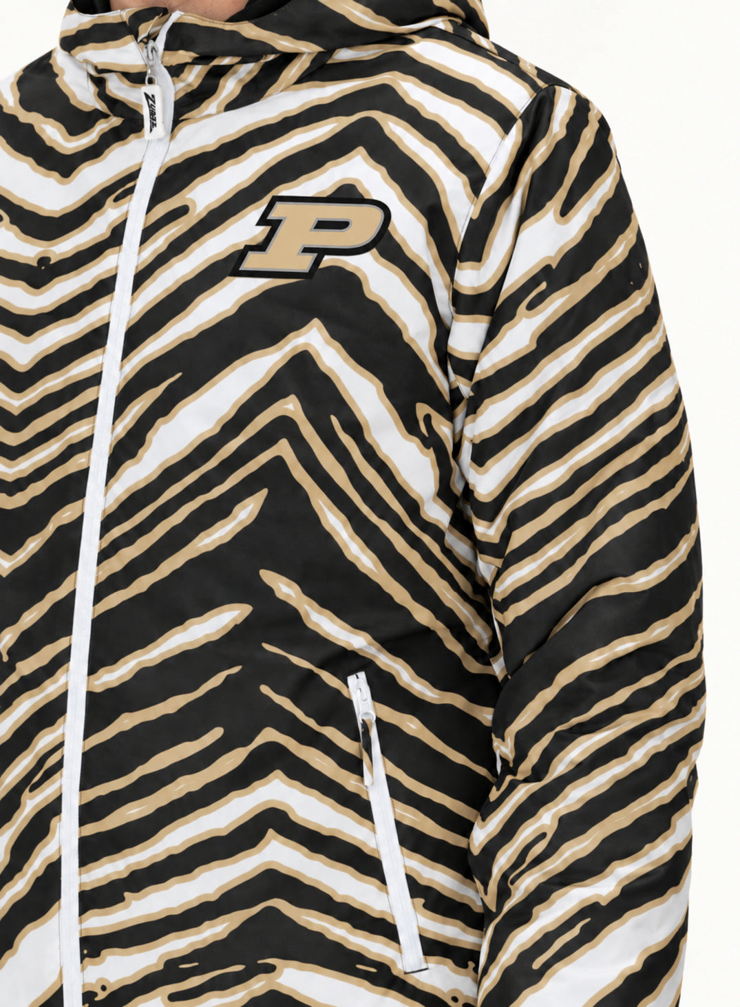 Zubaz NCAA Purdue Boilermakers Adult Unisex Team Color Zebra Bleacher Blazer Snow Jacket