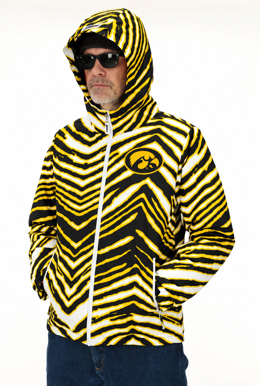 Zubaz NCAA Iowa Hawkeyes Adult Unisex Team Color Zebra Bleacher Blazer Snow Jacket