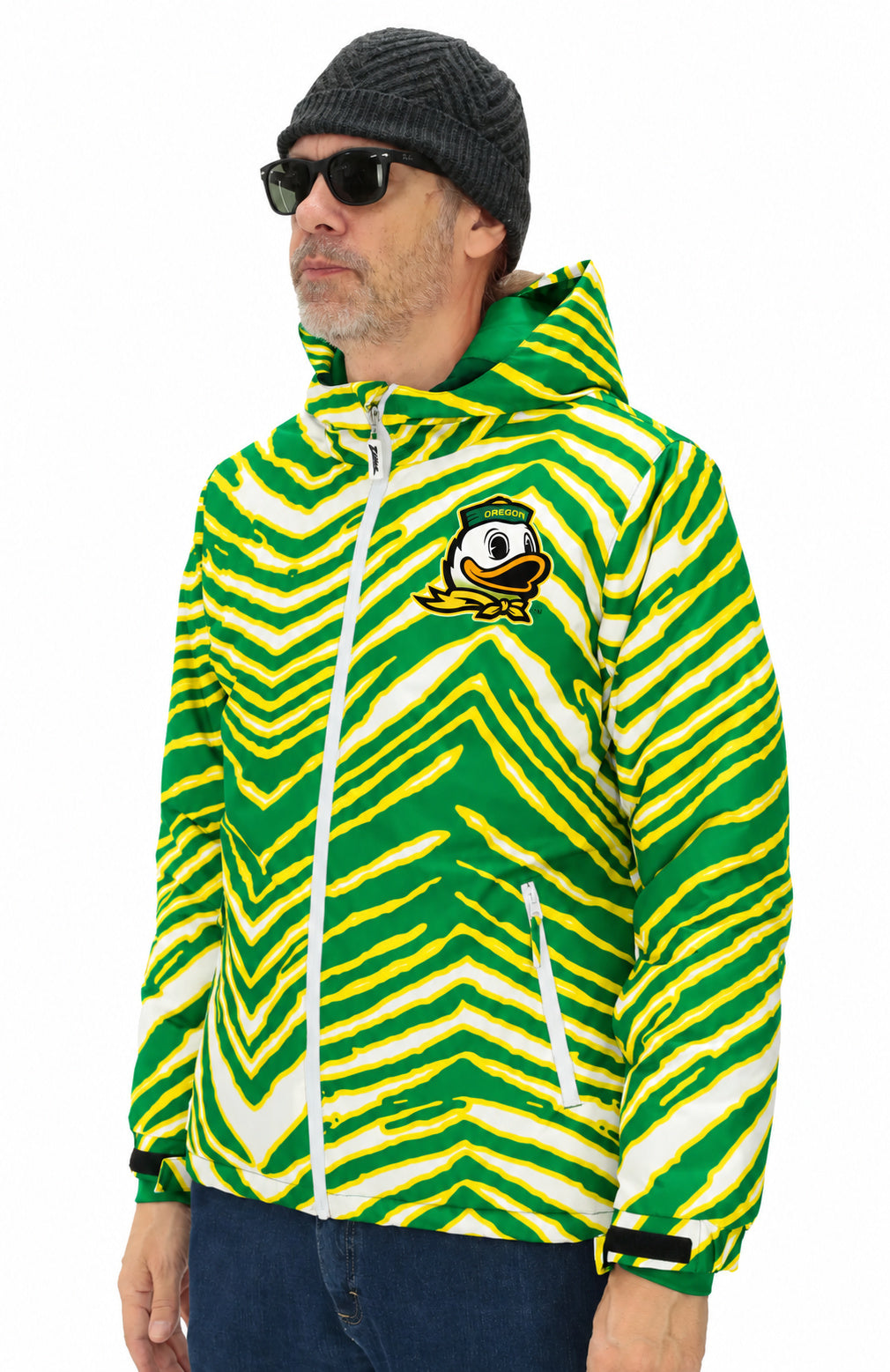 Zubaz NCAA Oregon Ducks Adult Unisex Team Color Zebra Bleacher Blazer Snow Jacket