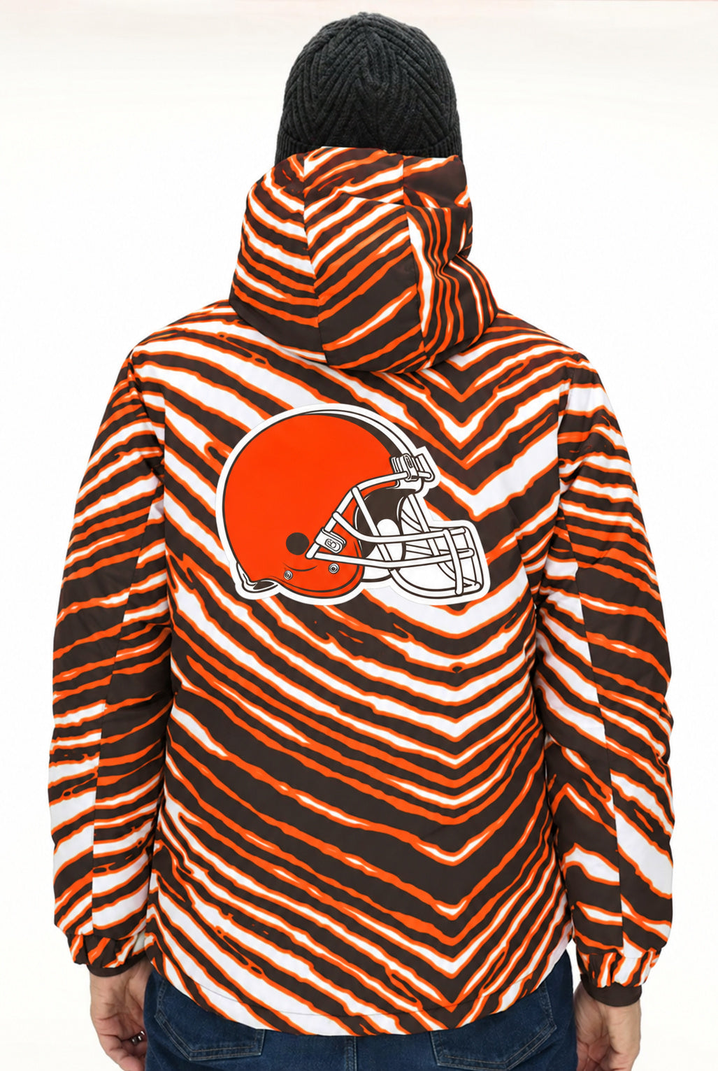 Zubaz NFL Adult Unisex Zebra Team Color Bleacher Blazer Snow Jacket, Cleveland Browns