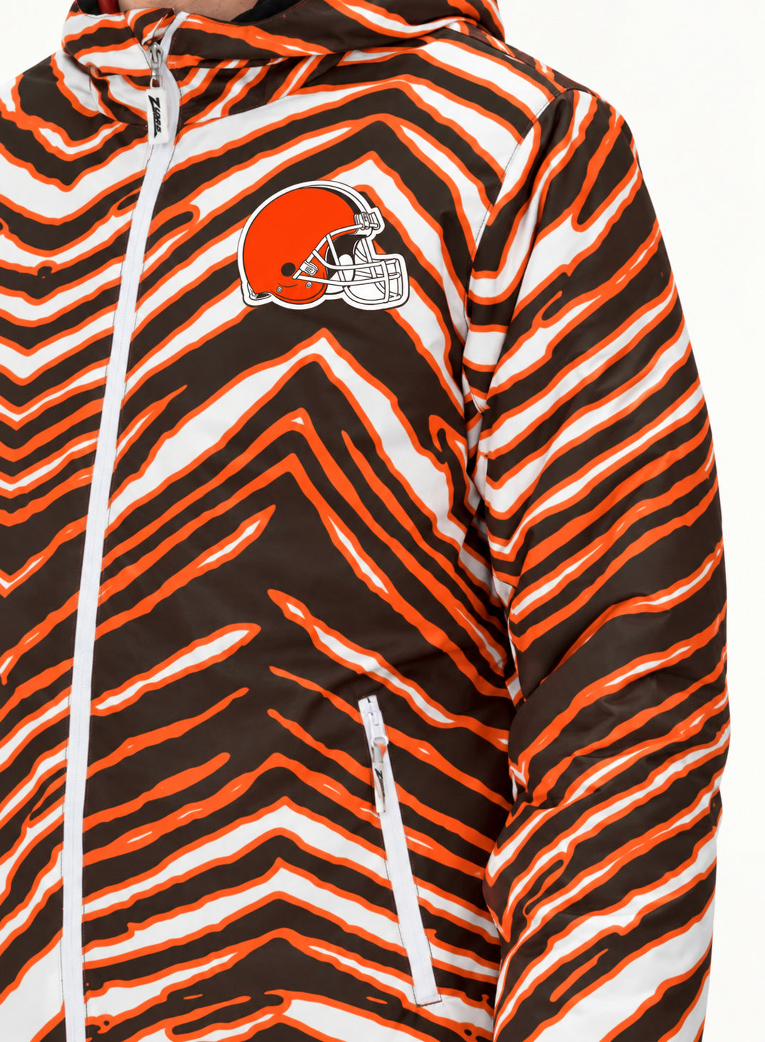 Zubaz NFL Adult Unisex Zebra Team Color Bleacher Blazer Snow Jacket, Cleveland Browns