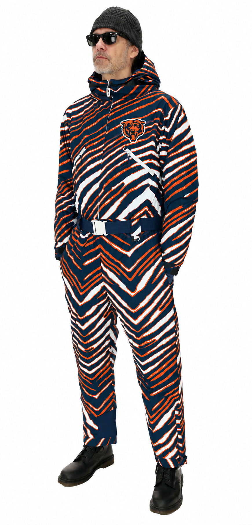 Zubaz NFL Adult Unisex Zebra Team Color Tundra Tux Snowsuit, Chicago Bears