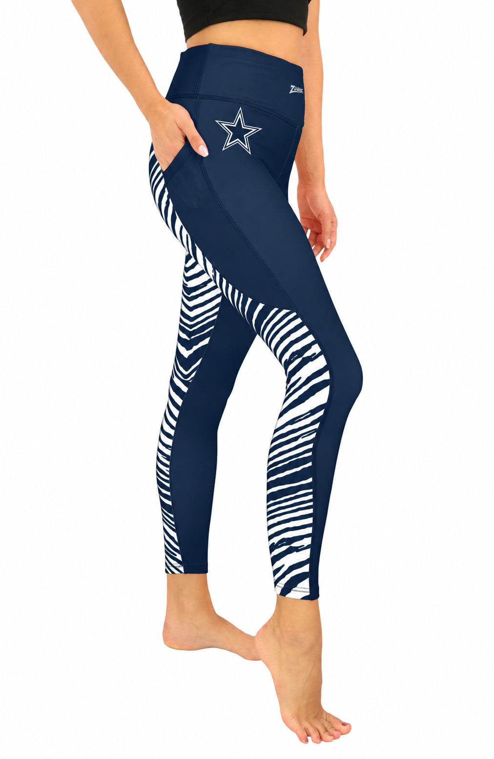 Zubaz NFL Women's 2 Color Zebra Fleece Lined Leggings, Dallas Cowboys