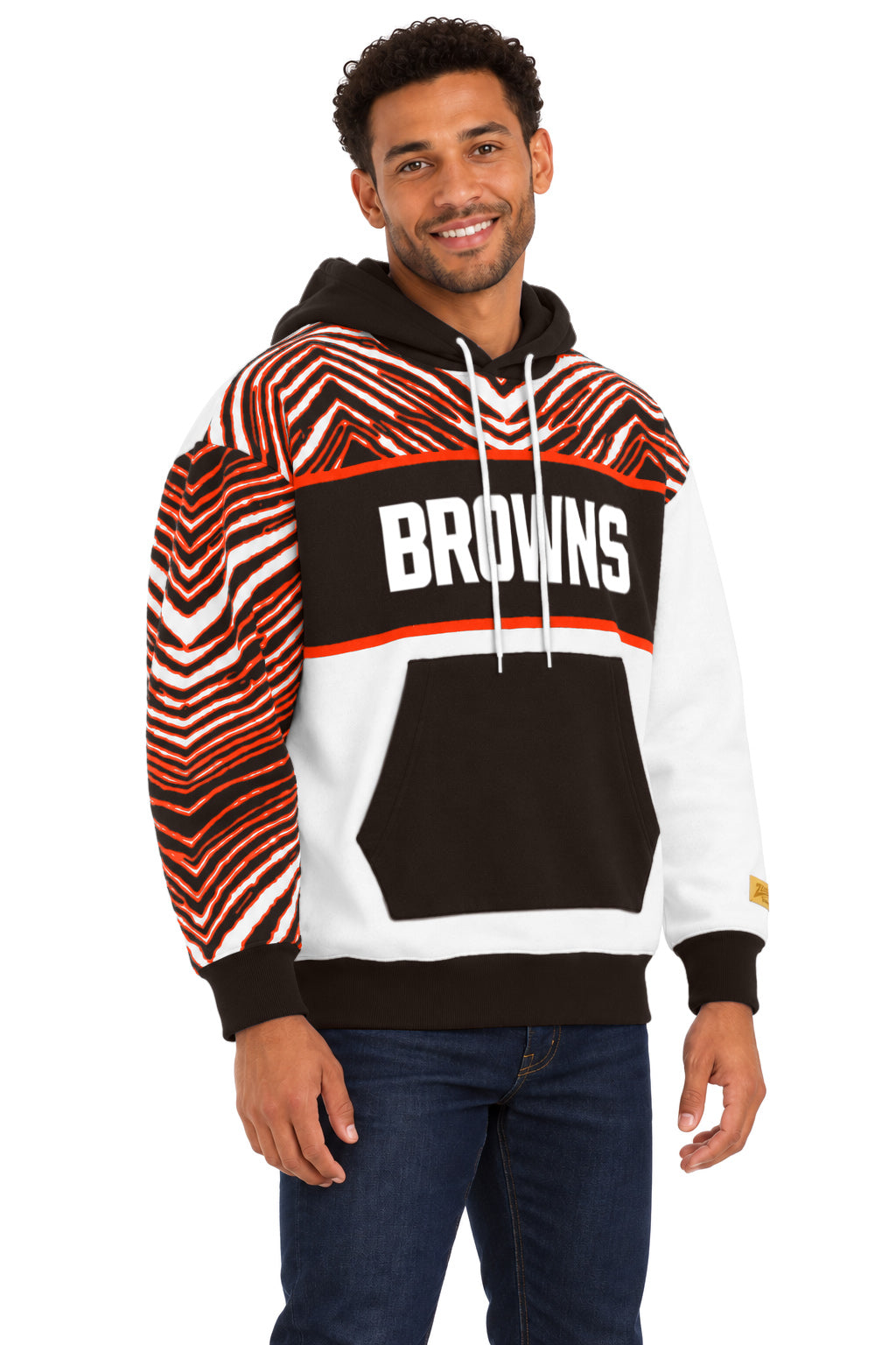 Zubaz NFL Cleveland Browns Unisex 90s Vintage Strong Arm Hoodie