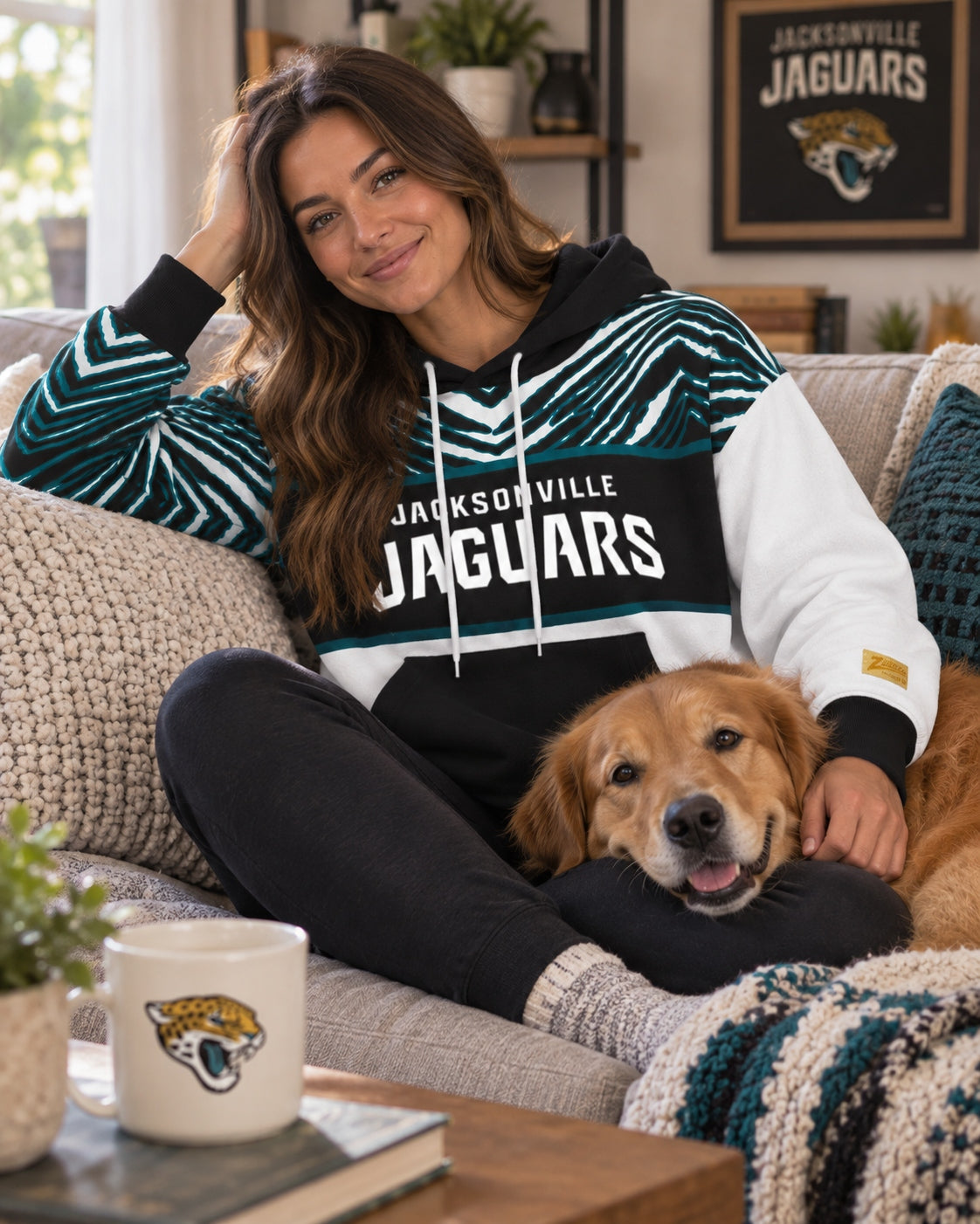 Zubaz NFL Jacksonville Jaguars Unisex 90s Vintage Strong Arm Hoodie