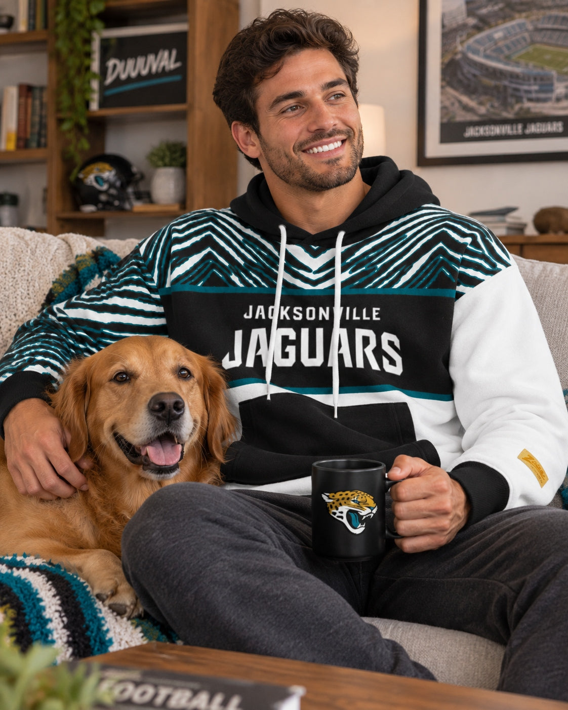 Zubaz NFL Jacksonville Jaguars Unisex 90s Vintage Strong Arm Hoodie