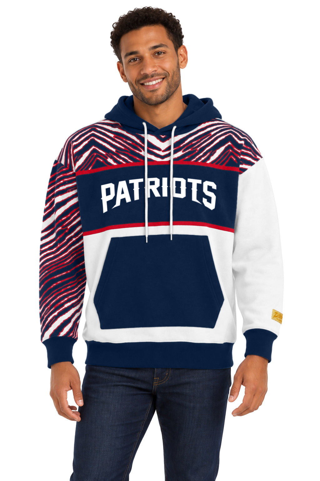 Zubaz NFL New England Patriots Unisex 90s Vintage Strong Arm Hoodie