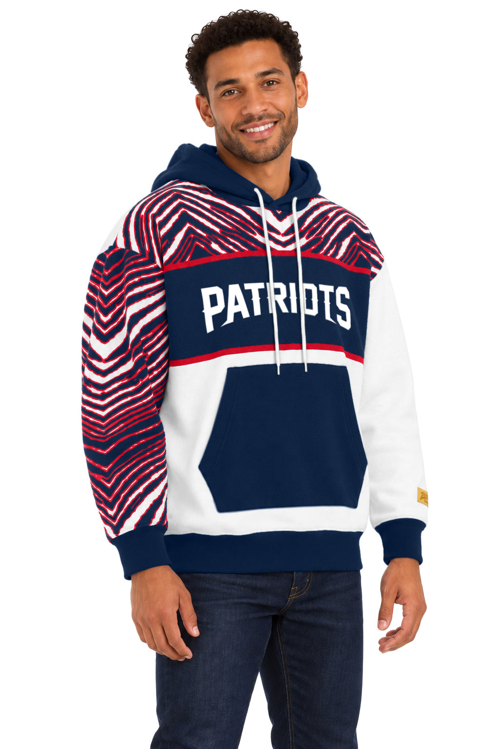 Zubaz NFL New England Patriots Unisex 90s Vintage Strong Arm Hoodie