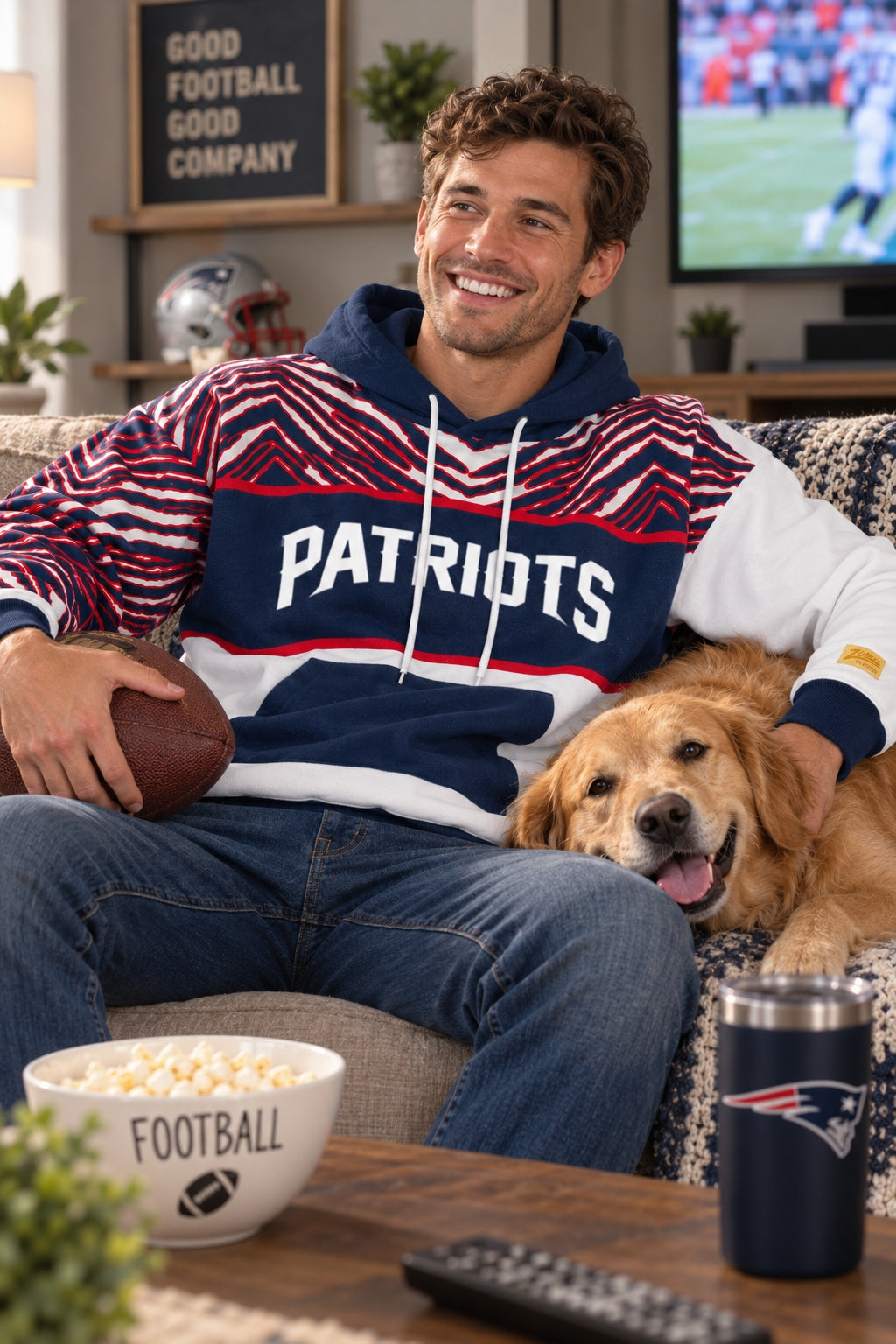 Zubaz NFL New England Patriots Unisex 90s Vintage Strong Arm Hoodie