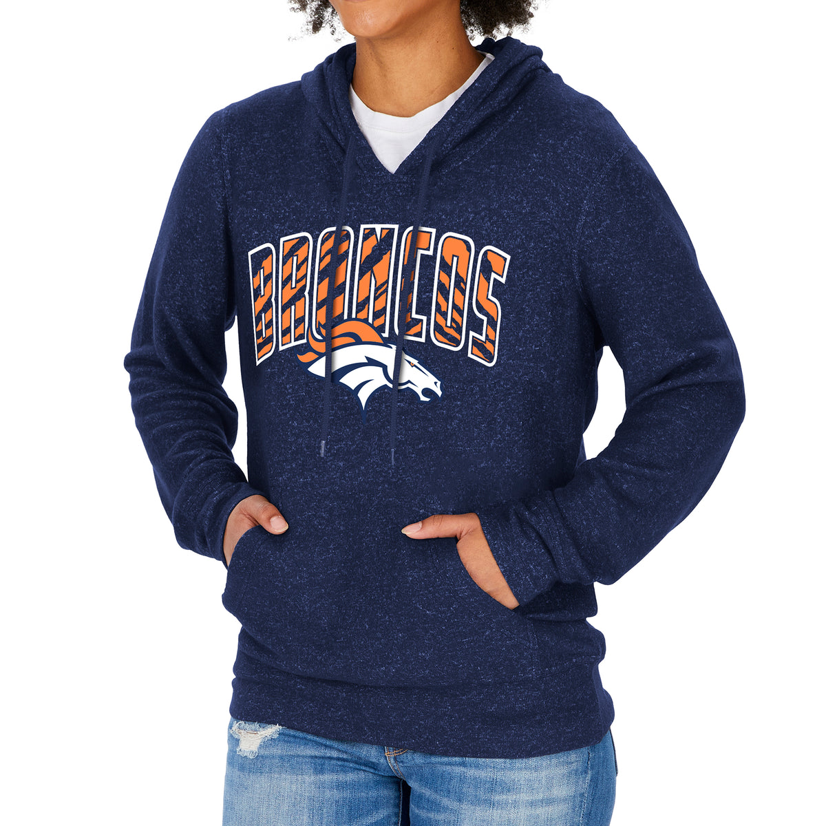 Zubaz NFL Denver Broncos Women's Black Marled Zebra Graphic Soft Hoodie
