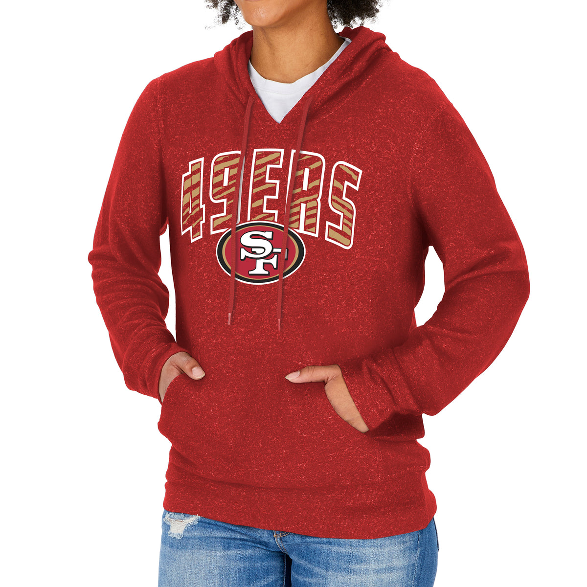 Zubaz NFL San Francisco 49ers Women's Marled Zebra Graphic Soft Hoodie
