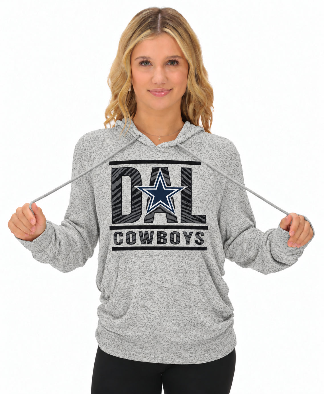 Zubaz NFL Dallas Cowboys Women's Gray Goal Line Soft Marled Hoodie