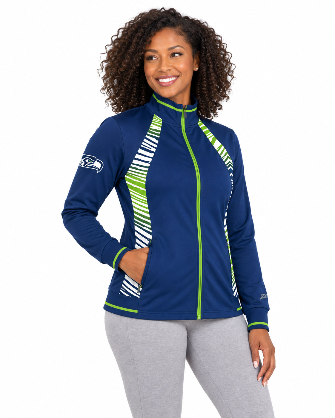 Zubaz NFL Seattle Seahawks Women's Zebra Ombre Elevated Mock Track Full-Zip Top