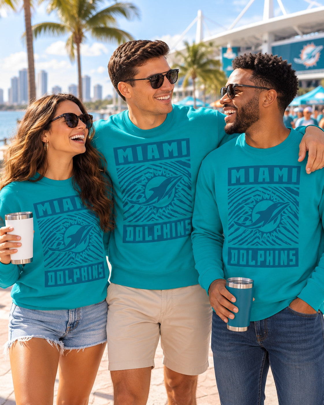 Zubaz NFL Miami Dolphins Men's Gridiron Crewneck