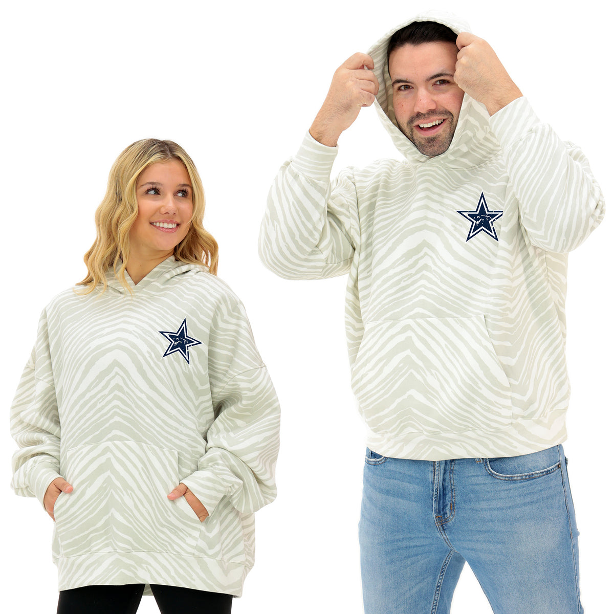 Zubaz NFL Dallas Cowboys Adult Unisex 2 Color Zebra 90s Vintage Full-Back Hoodie
