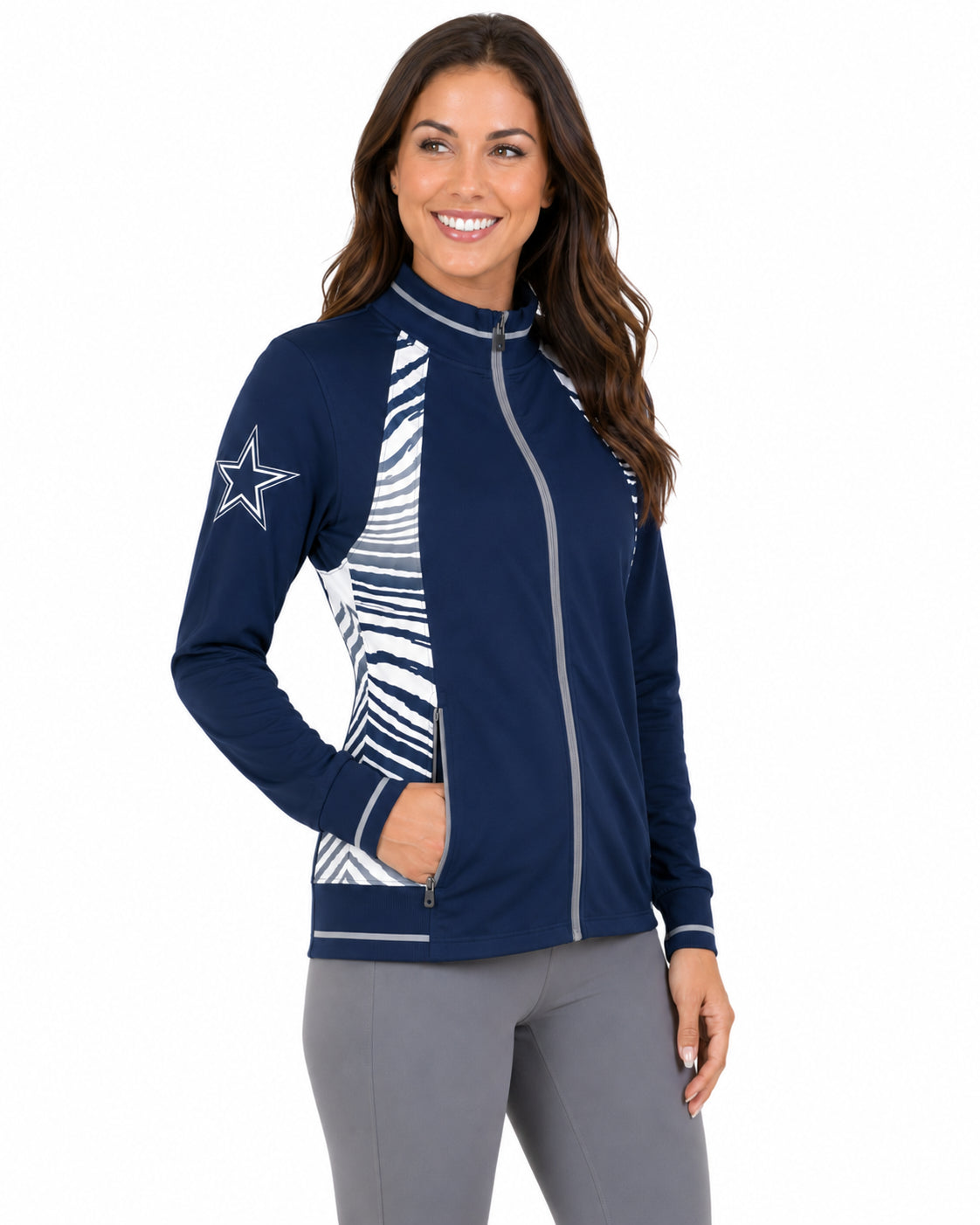 Zubaz NFL Dallas Cowboys Women's Zebra Ombre Elevated Mock Track Full-Zip Top