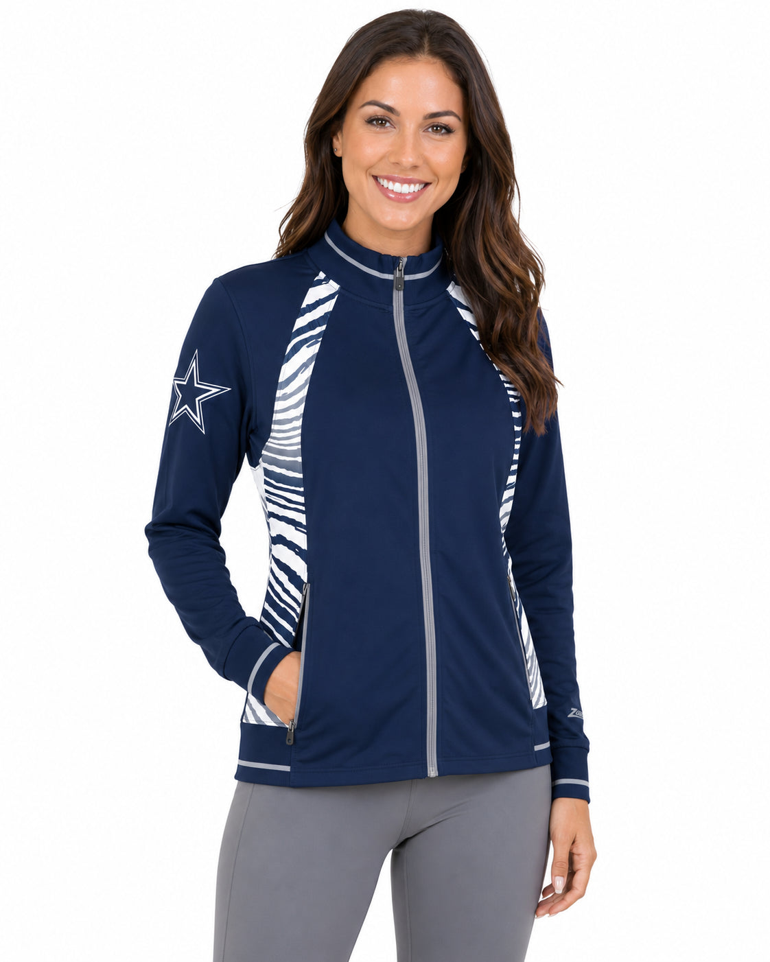 Zubaz NFL Dallas Cowboys Women's Zebra Ombre Elevated Mock Track Full-Zip Top