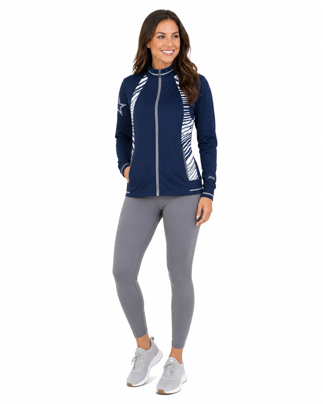 Zubaz NFL Dallas Cowboys Women's Zebra Ombre Elevated Mock Track Full-Zip Top