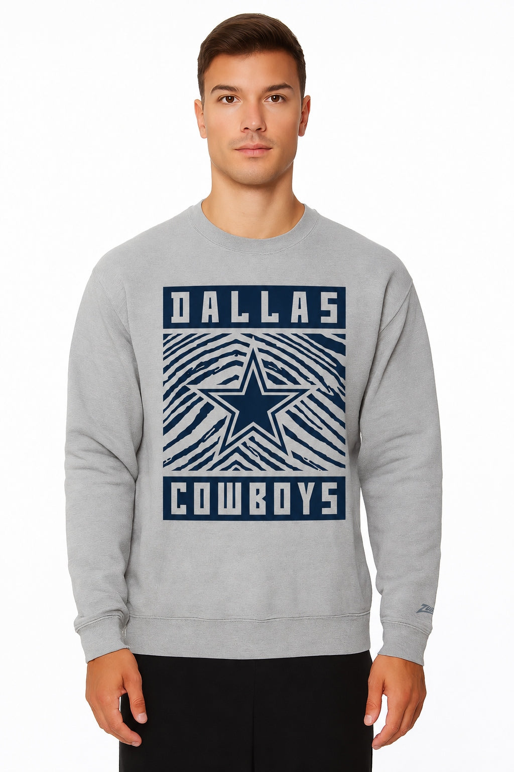 Zubaz NFL Dallas Cowboys Men's Gridiron Zebra 2 Color Heather Gray Crewneck Sweatshirt - view 2
