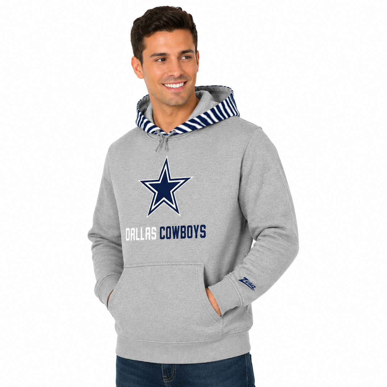 Zubaz NFL Dallas Cowboys Men's Gray 3 Color Zebra-Hood Hoodie