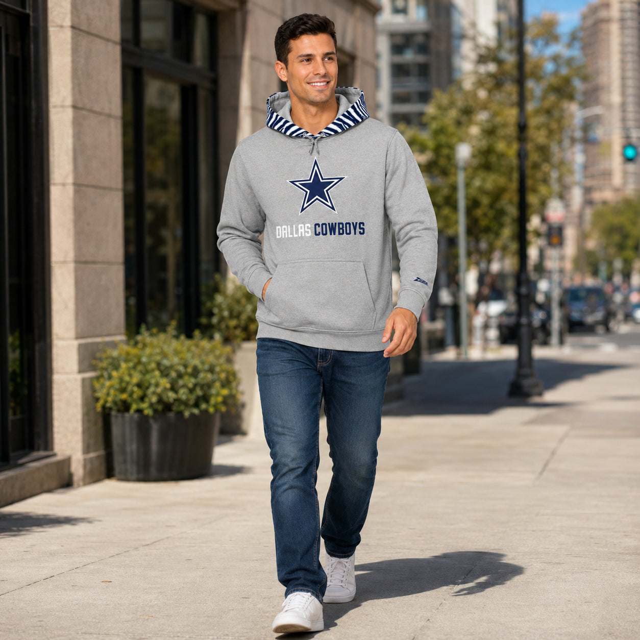 Zubaz NFL Dallas Cowboys Men's Gray 3 Color Zebra Hood Hoodie