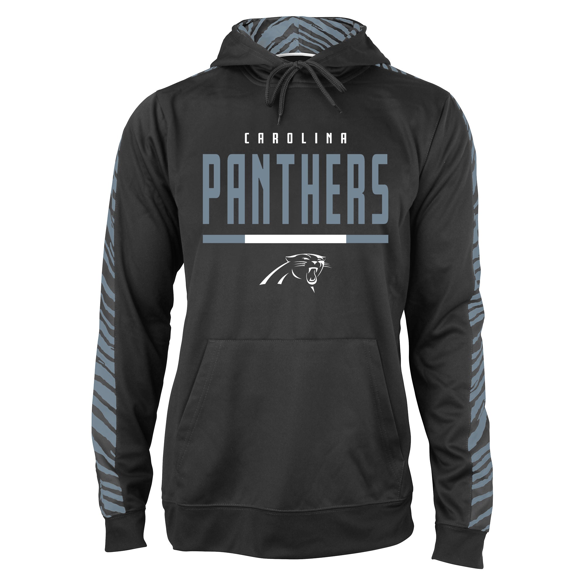 Zubaz NFL Men's Black and Grey Tonal Zebra Hoodie and Sleeve Carolina Panthers