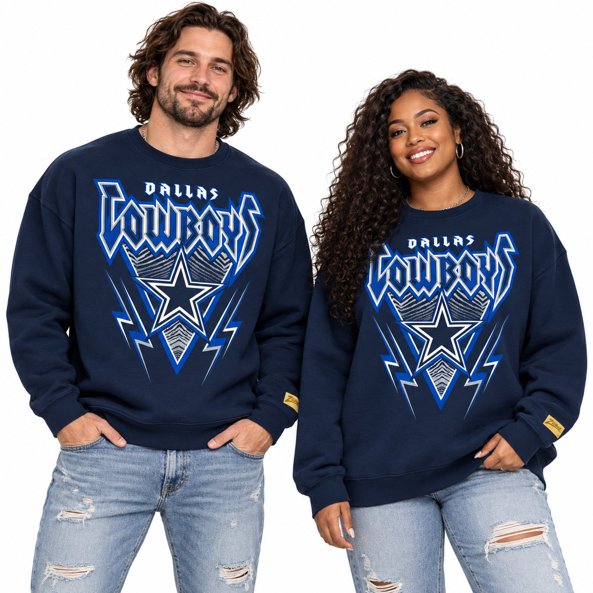 Zubaz NFL Dallas Cowboys Unisex Team Color Zebra Fade 90s Vintage Heavy Metal Crewneck Sweatshirt