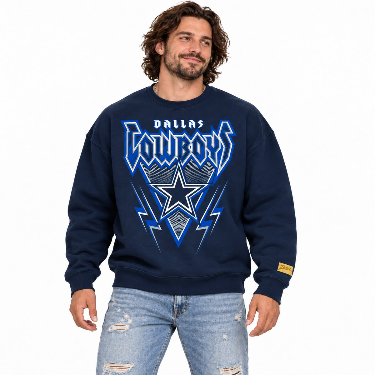 Zubaz NFL Dallas Cowboys Unisex Team Color Zebra Fade 90s Vintage Heavy Metal Crewneck Sweatshirt