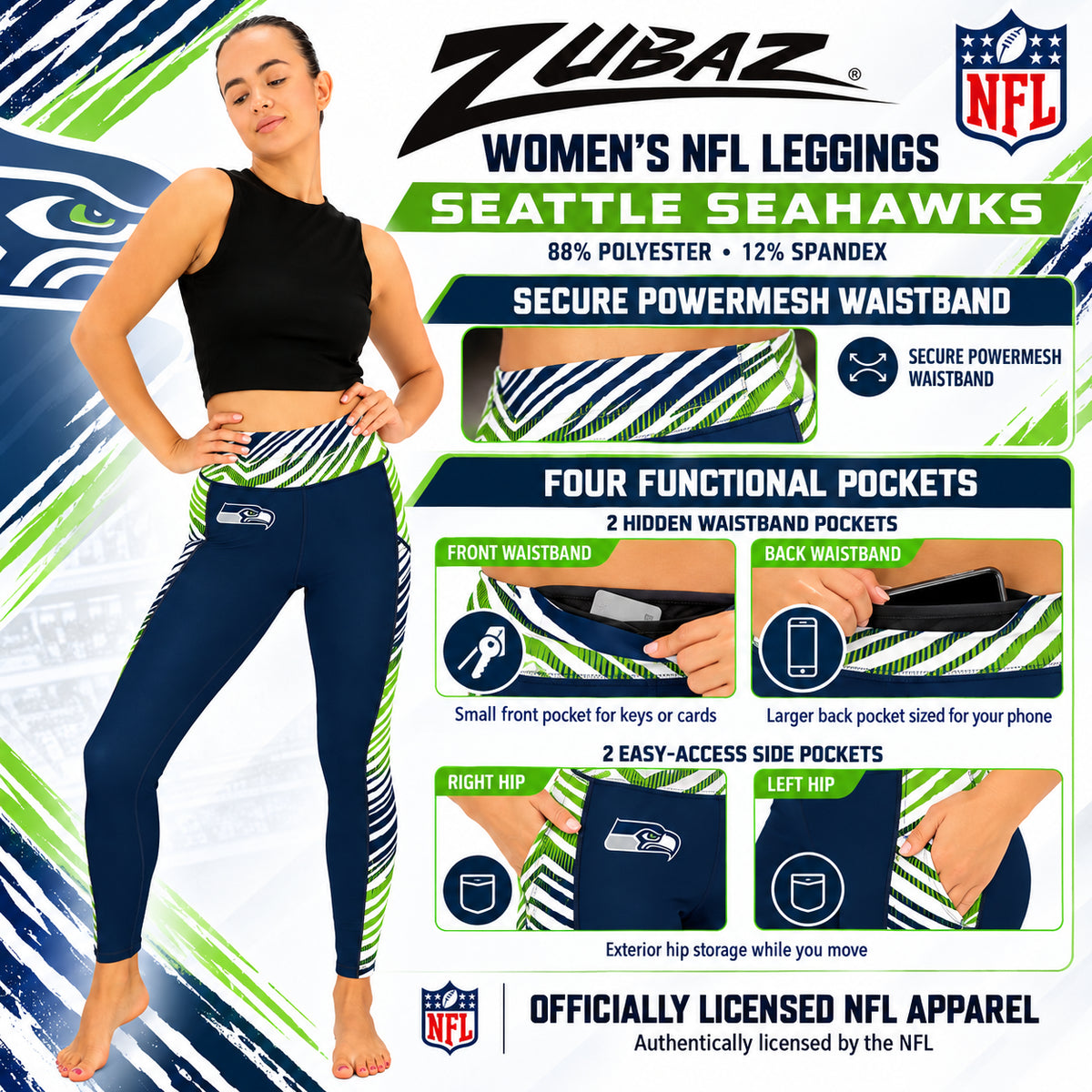 Zubaz NFL Women's Elevated Zebra Ombre Leggings, Seattle Seahawks