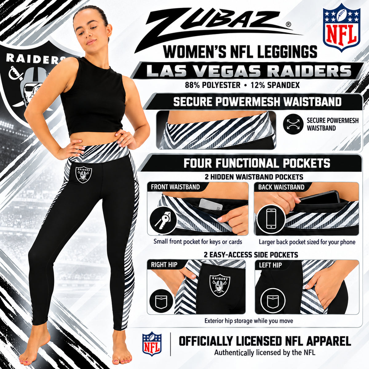 Zubaz NFL Women's Elevated Zebra Ombre Leggings, Las Vegas Raiders